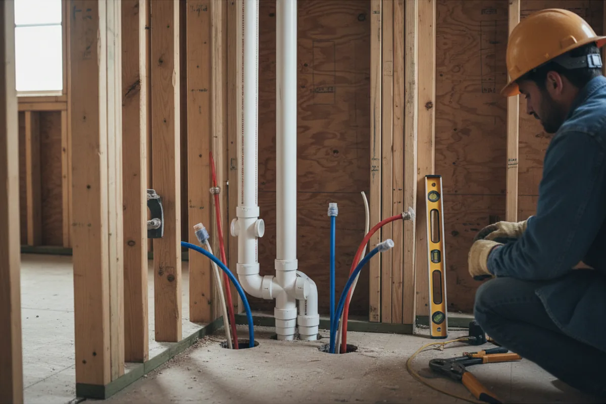 Drain and supply rough-in during Sump Pump Repair in Maple Shade